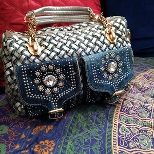 VINTAGE 80S LEATHER RHINESTONE SELENA HANDBAG